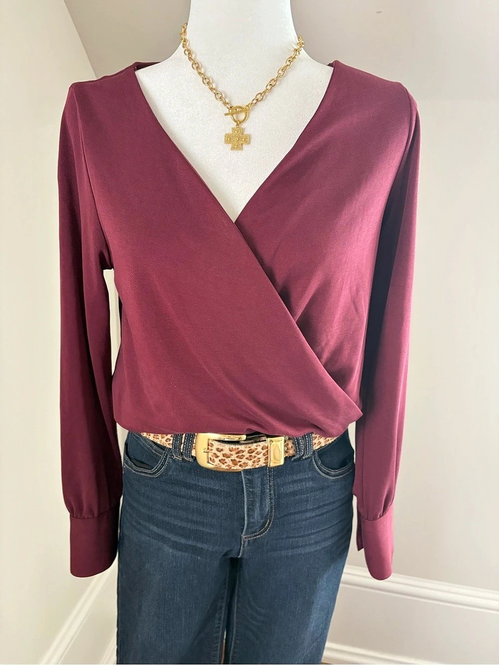 Gentle Fawn Wrap Front Long Sleeve Top Cranberry Size Small Like New